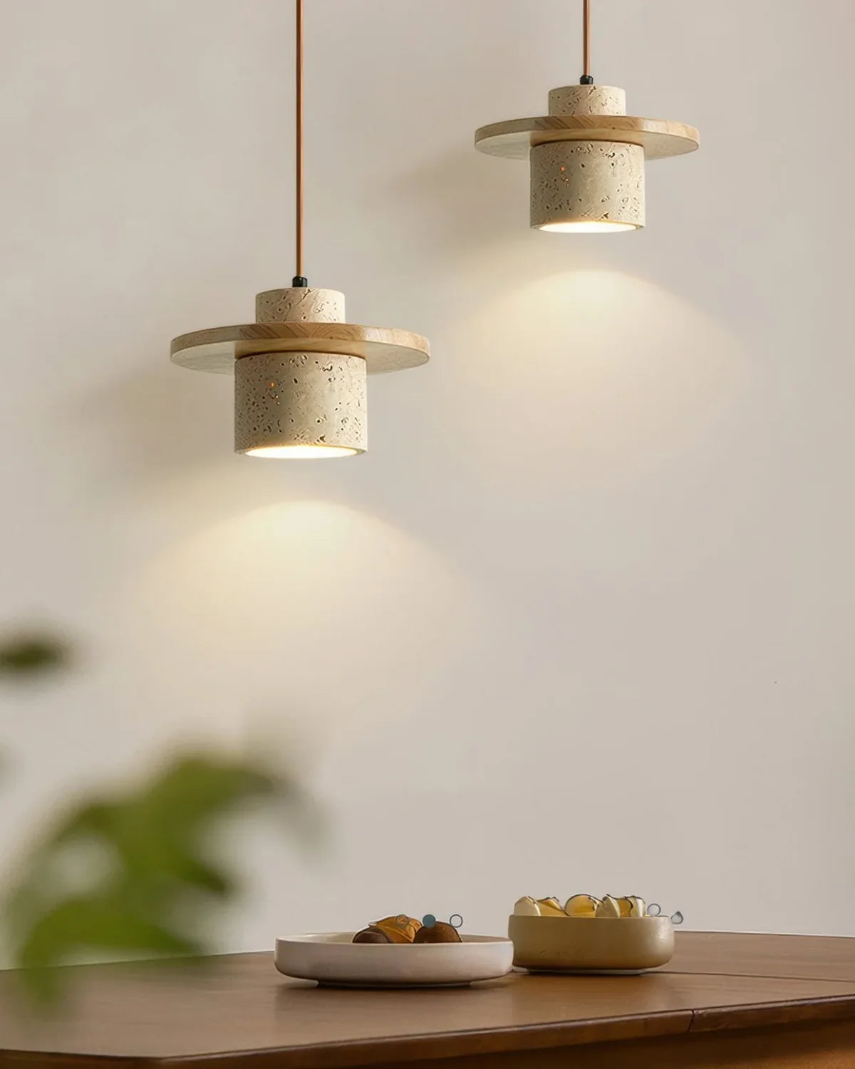 Pendant Lamp Travertine & Walnut Warm Indirect Glow