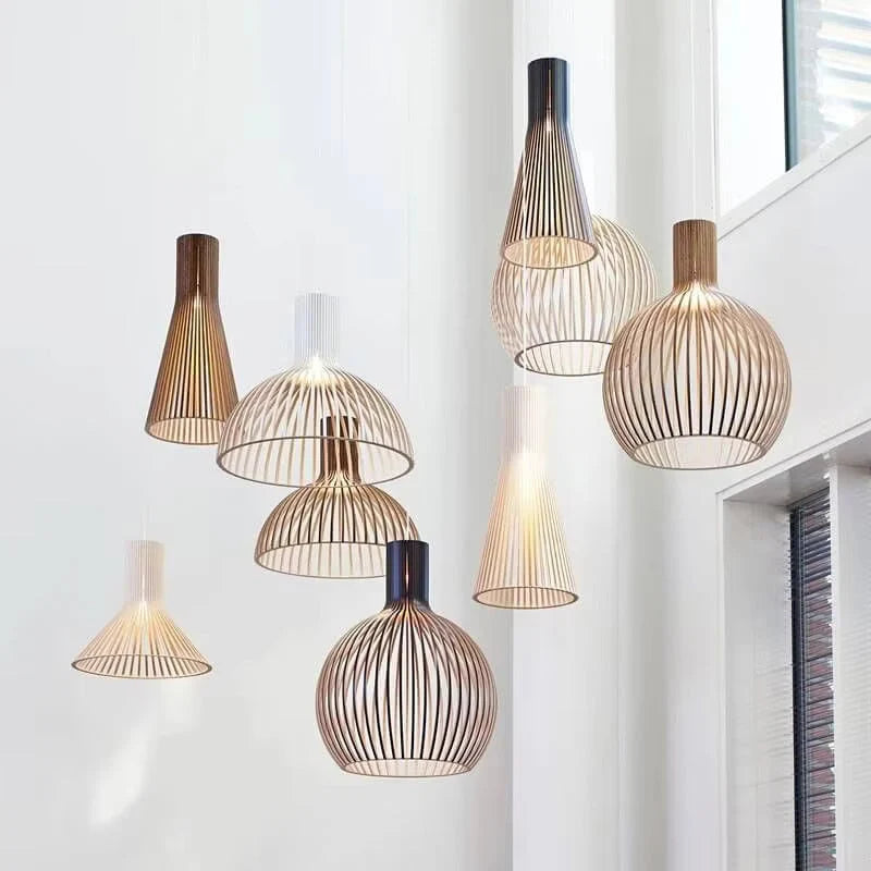 Pendant Lamp Wooden Openwork Warm Ambient Light 35 cm