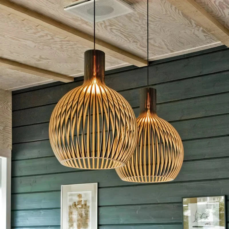 Pendant Lamp Wooden Openwork Warm Ambient Light 35 cm