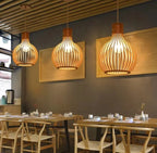 Pendant Lamp Wooden Slatted Interior Black Exterior Adjustable Cord