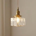 Pendant Light Adjustable Height Glass Shade & Brass Finish