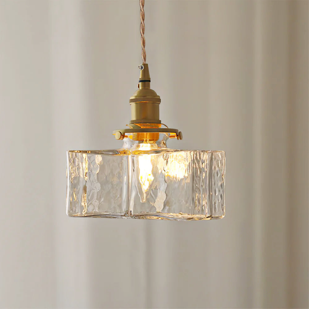 Pendant Light Adjustable Height Glass Shade & Brass Finish