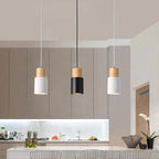 Pendant Light Aluminum Shade Wood Accents Adjustable Height