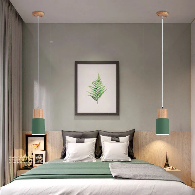 Pendant Light Aluminum Shade Wood Accents Adjustable Height