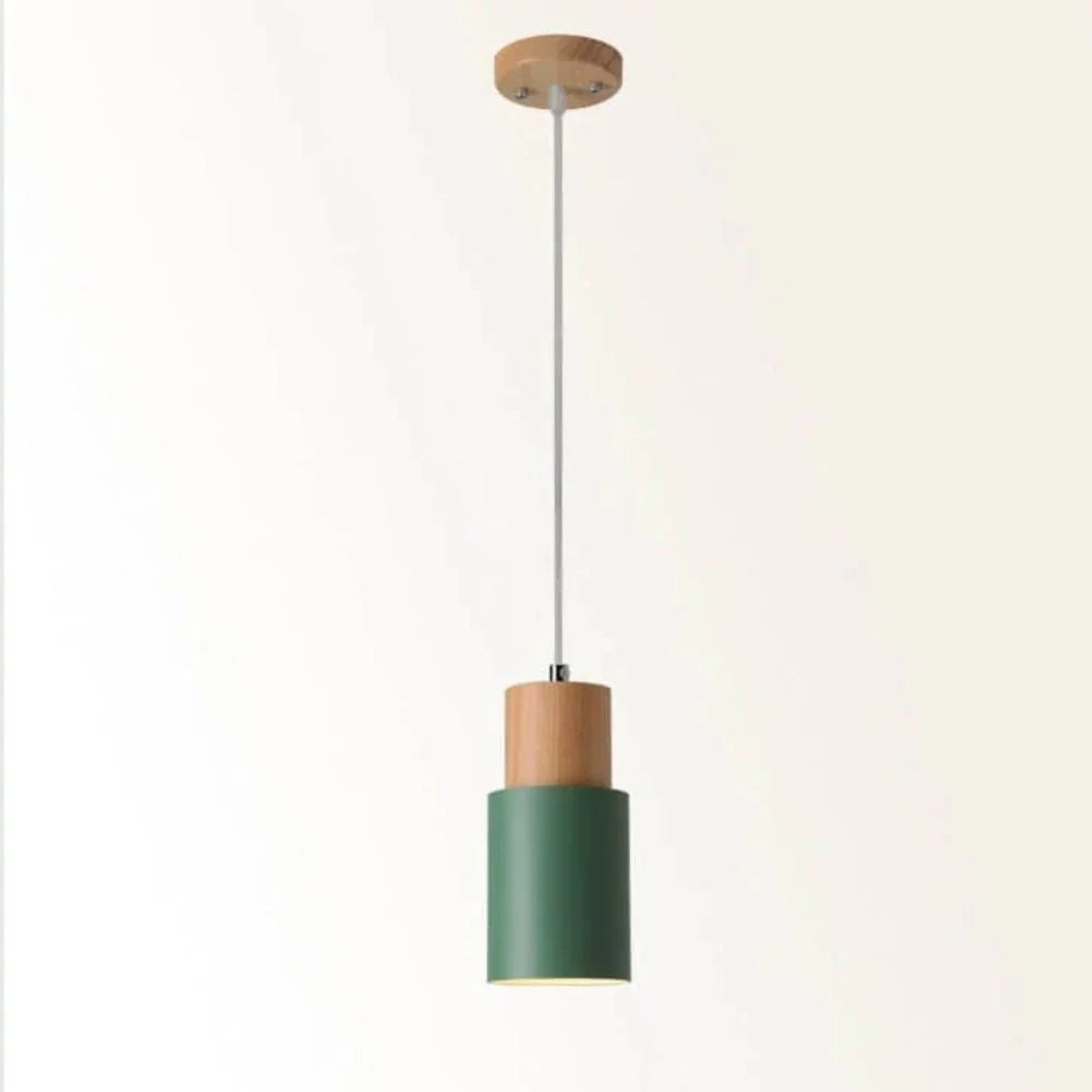 Pendant Light Aluminum Shade Wood Accents Adjustable Height