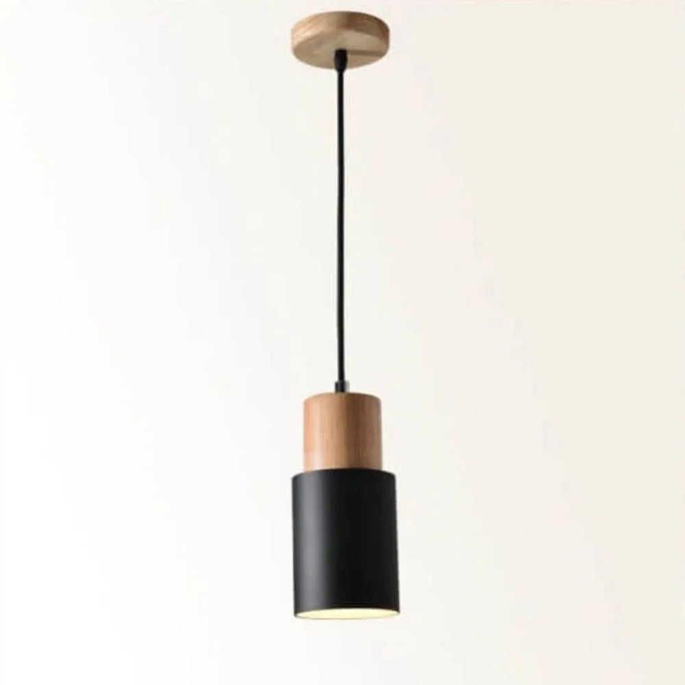 Pendant Light Aluminum Shade Wood Accents Adjustable Height