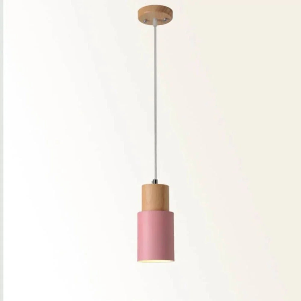 Pendant Light Aluminum Shade Wood Accents Adjustable Height