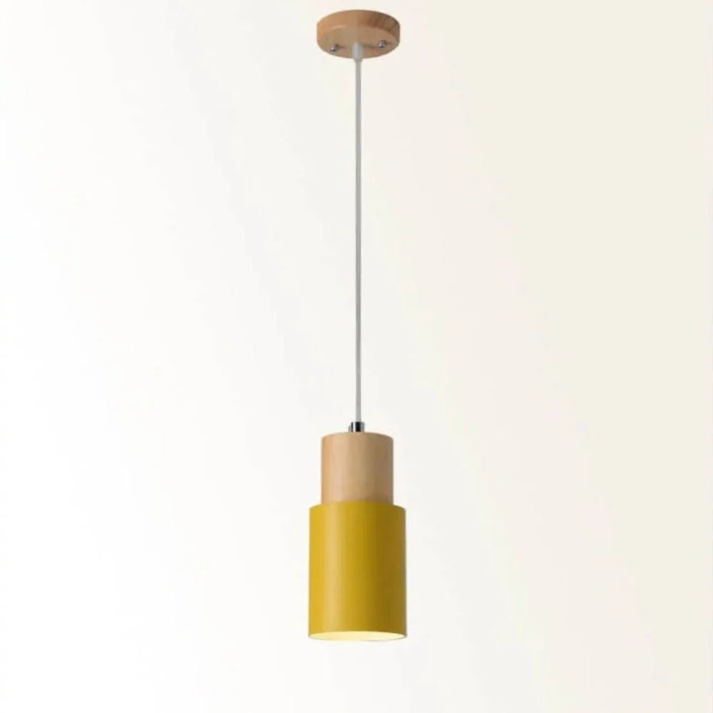 Pendant Light Aluminum Shade Wood Accents Adjustable Height