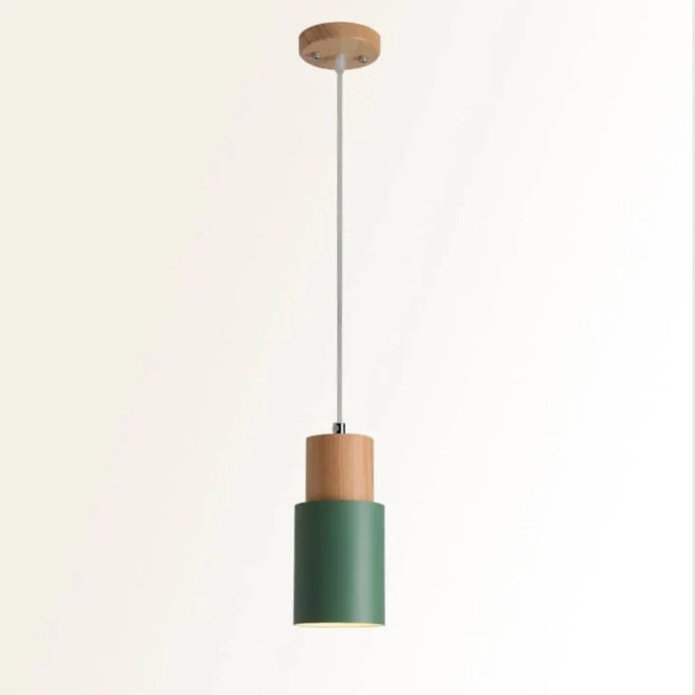 Pendant Light Aluminum Shade Wood Accents Adjustable Height