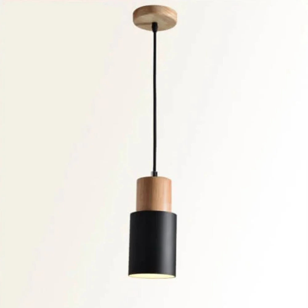 Pendant Light Aluminum Shade Wood Accents Adjustable Height