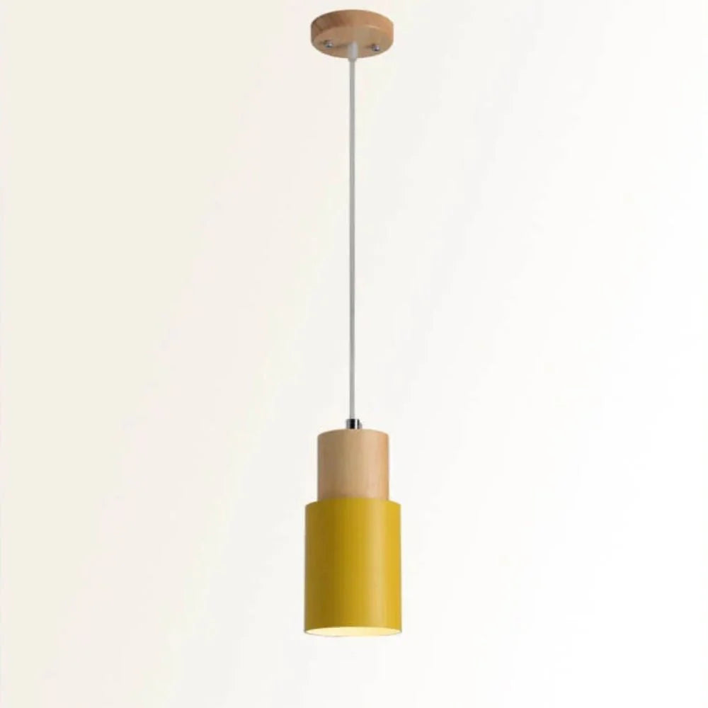 Pendant Light Aluminum Shade Wood Accents Adjustable Height
