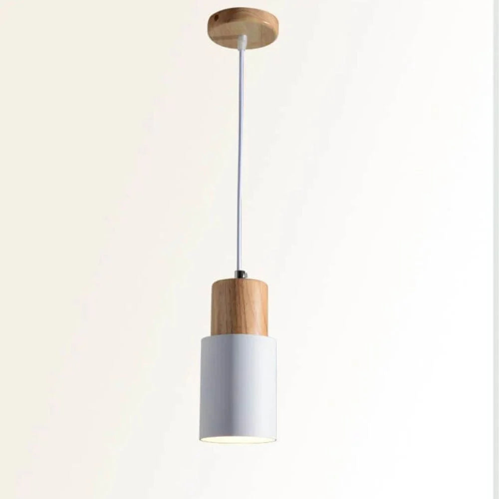 Pendant Light Aluminum Shade Wood Accents Adjustable Height