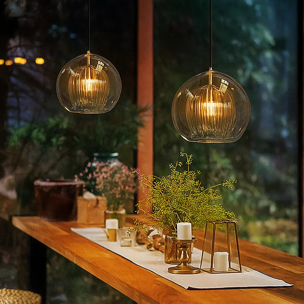 Pendant Light Double Glass Globe 3-Level Dimming Remote