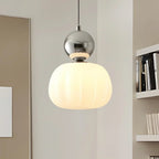Pendant Light Fluted Acrylic Shade Polished Metal Sphere
