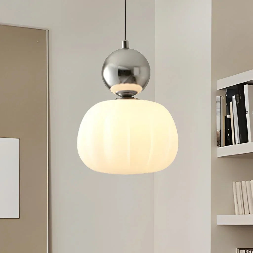 Pendant Light Fluted Acrylic Shade Polished Metal Sphere