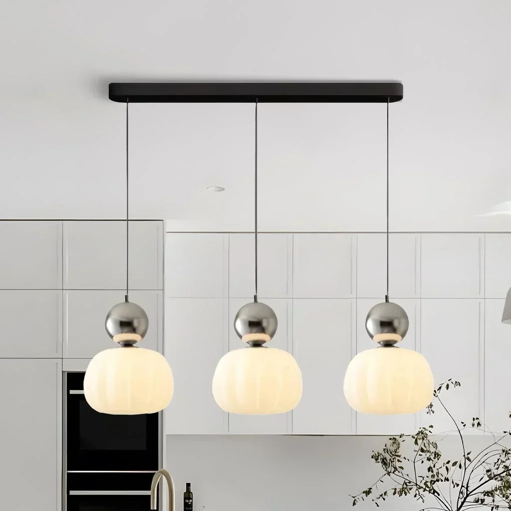 Pendant Light Fluted Acrylic Shade Polished Metal Sphere