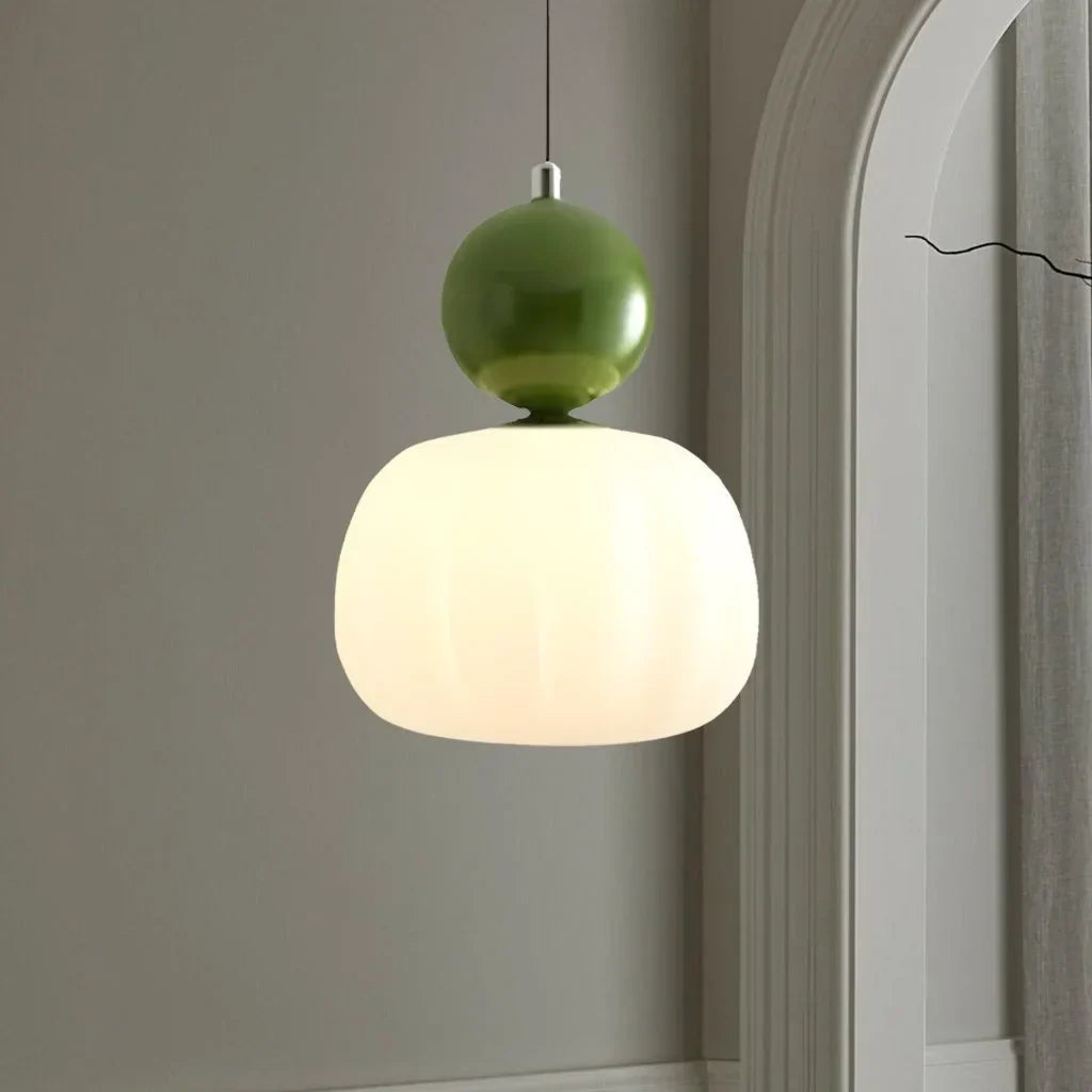 Pendant Light Fluted Acrylic Shade Polished Metal Sphere