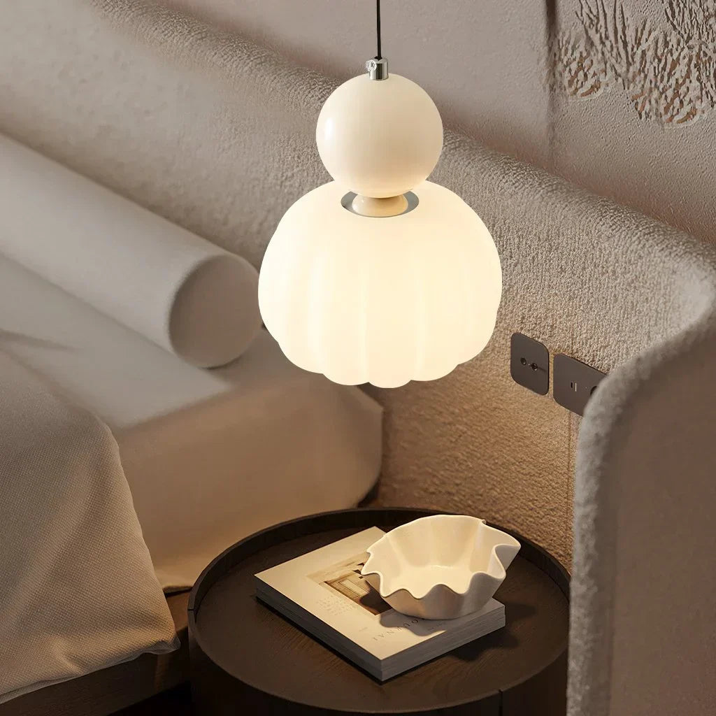 Pendant Light Fluted Acrylic Shade Polished Metal Sphere