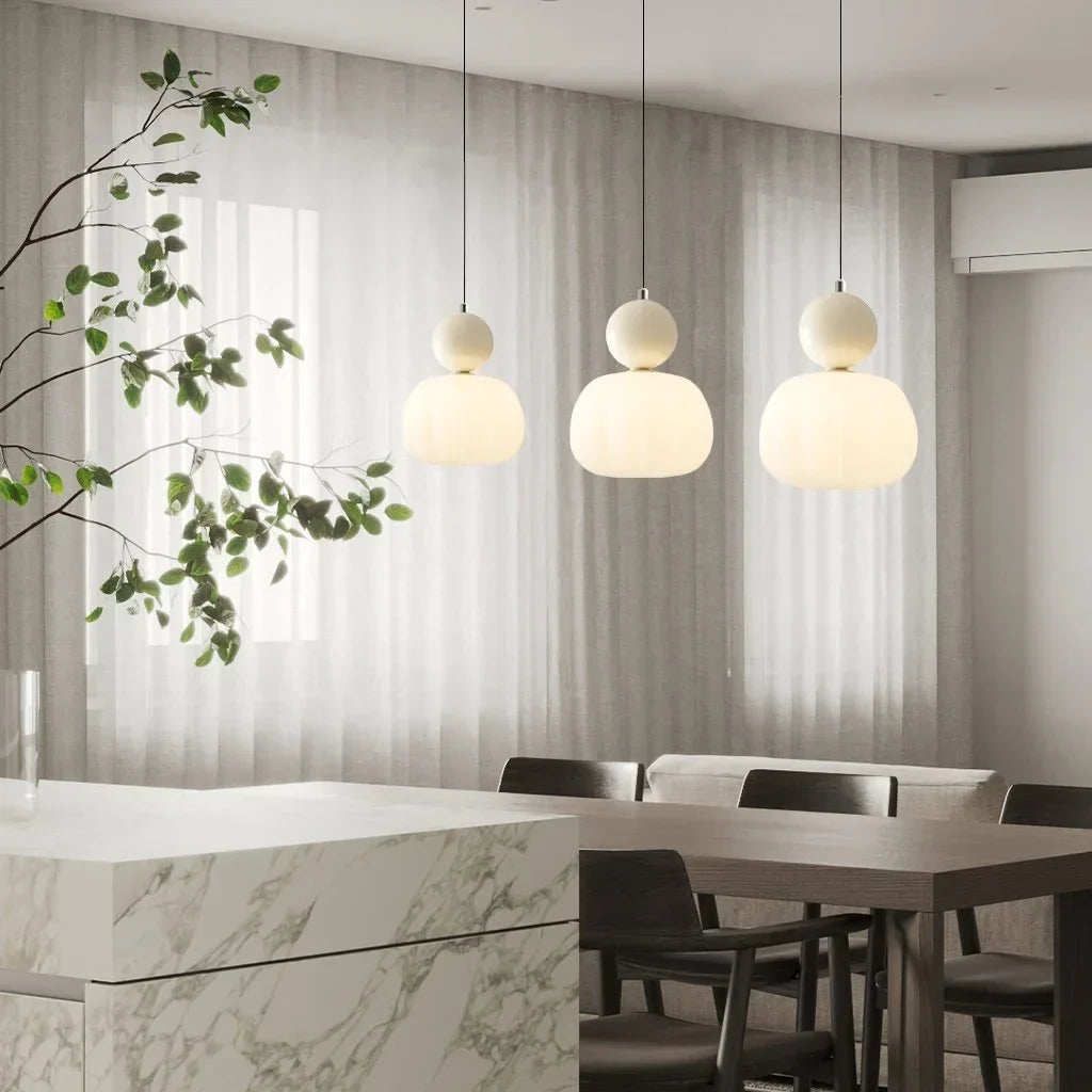 Pendant Light Fluted Acrylic Shade Polished Metal Sphere