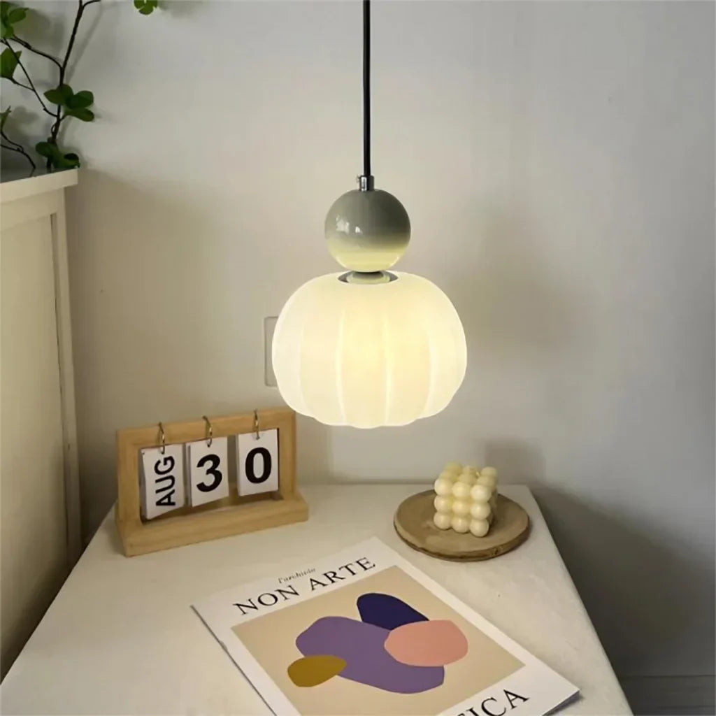 Pendant Light Fluted Acrylic Shade Polished Metal Sphere