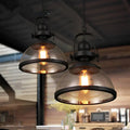 Pendant Light Glass Bowl Shade Iron Details & Adjustable Cable
