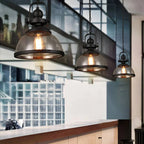 Pendant Light Glass Bowl Shade Iron Details & Adjustable Cable