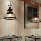 Pendant Light Glass Bowl Shade Iron Details & Adjustable Cable