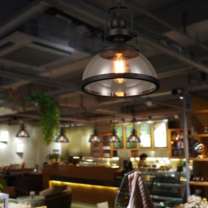 Pendant Light Glass Bowl Shade Iron Details & Adjustable Cable