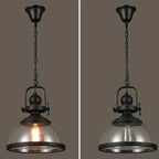 Pendant Light Glass Bowl Shade Iron Details & Adjustable Cable