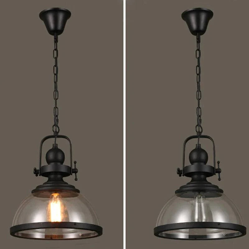 Pendant Light Glass Bowl Shade Iron Details & Adjustable Cable