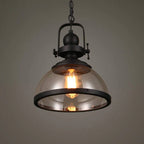 Pendant Light Glass Bowl Shade Iron Details & Adjustable Cable