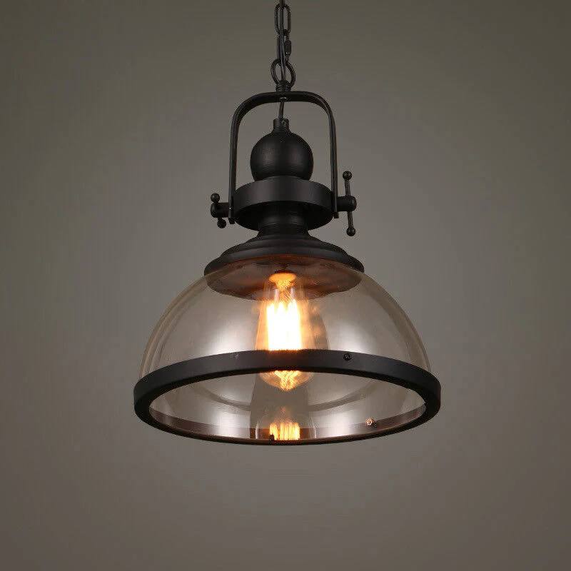 Pendant Light Glass Bowl Shade Iron Details & Adjustable Cable