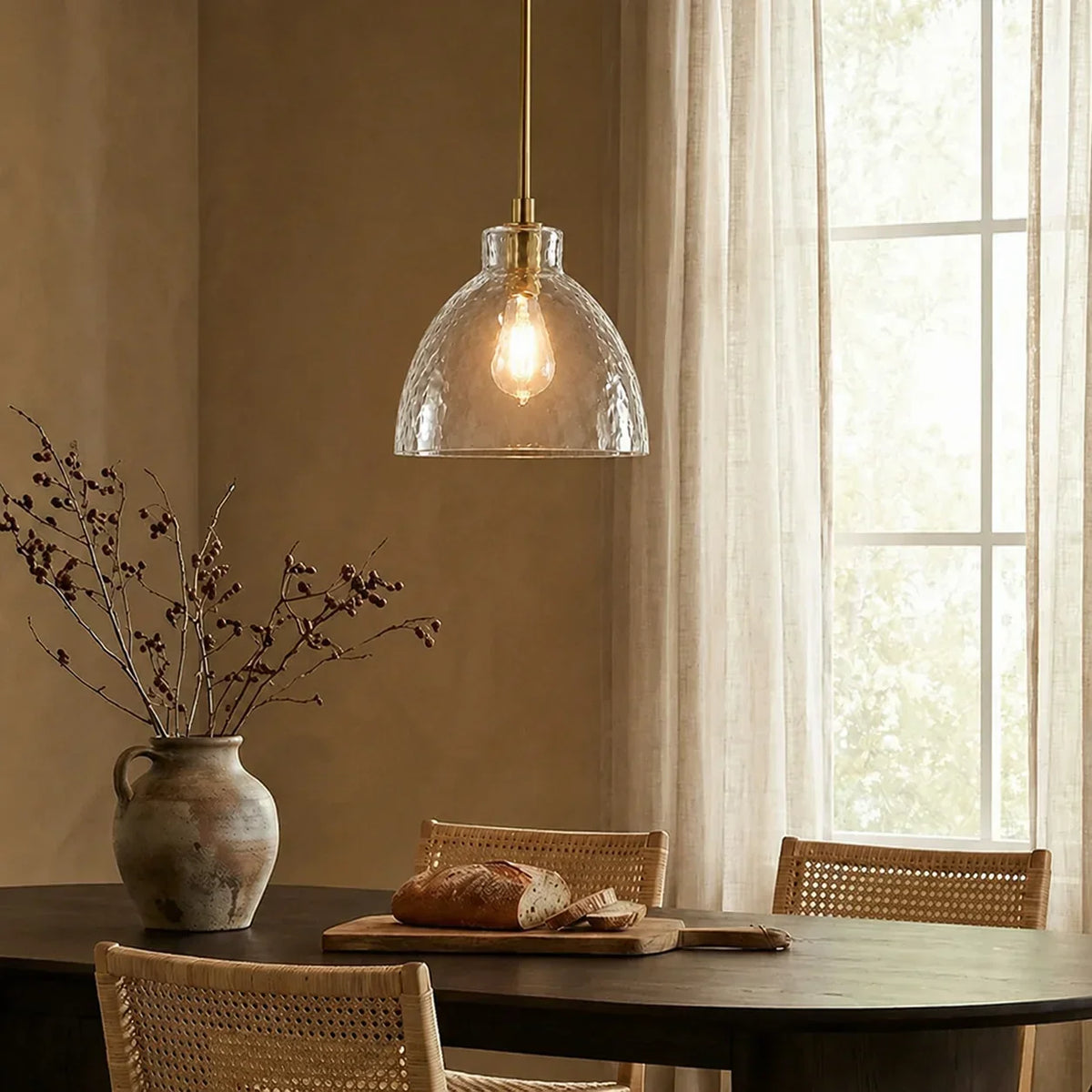 Pendant Light Hammered Cut Glass Warm Diffused Light