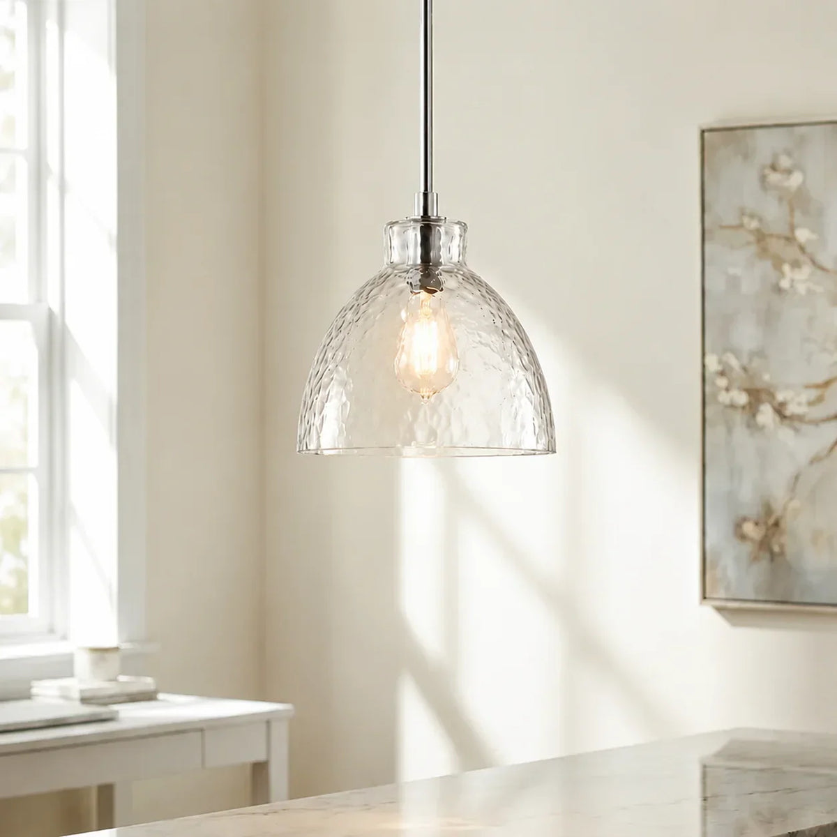 Pendant Light Hammered Cut Glass Warm Diffused Light