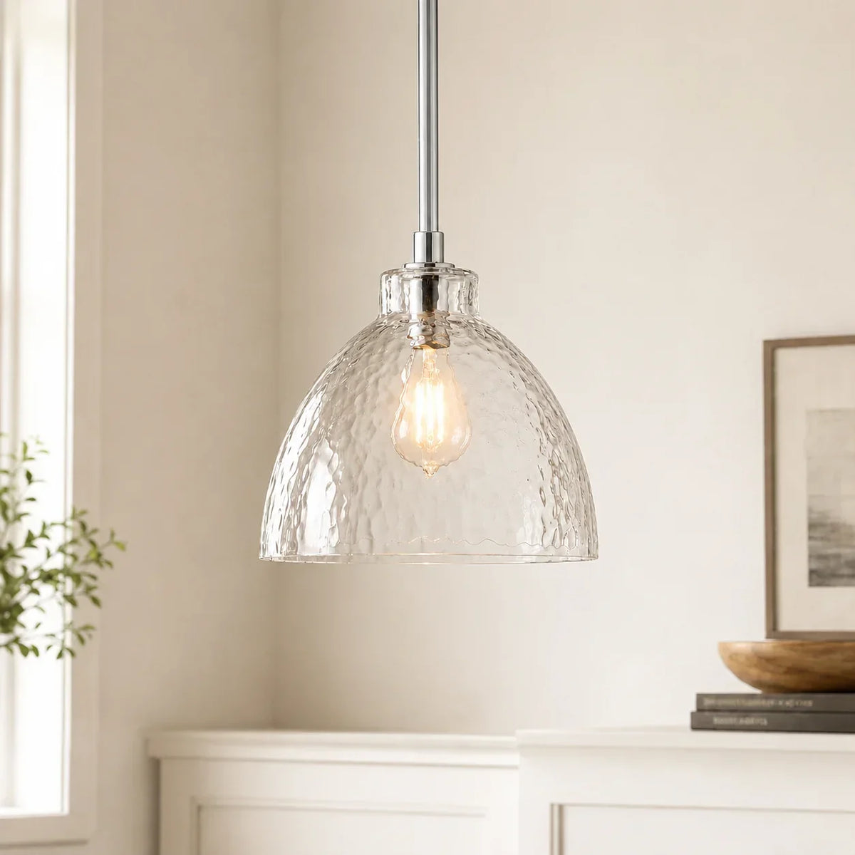 Pendant Light Hammered Cut Glass Warm Diffused Light