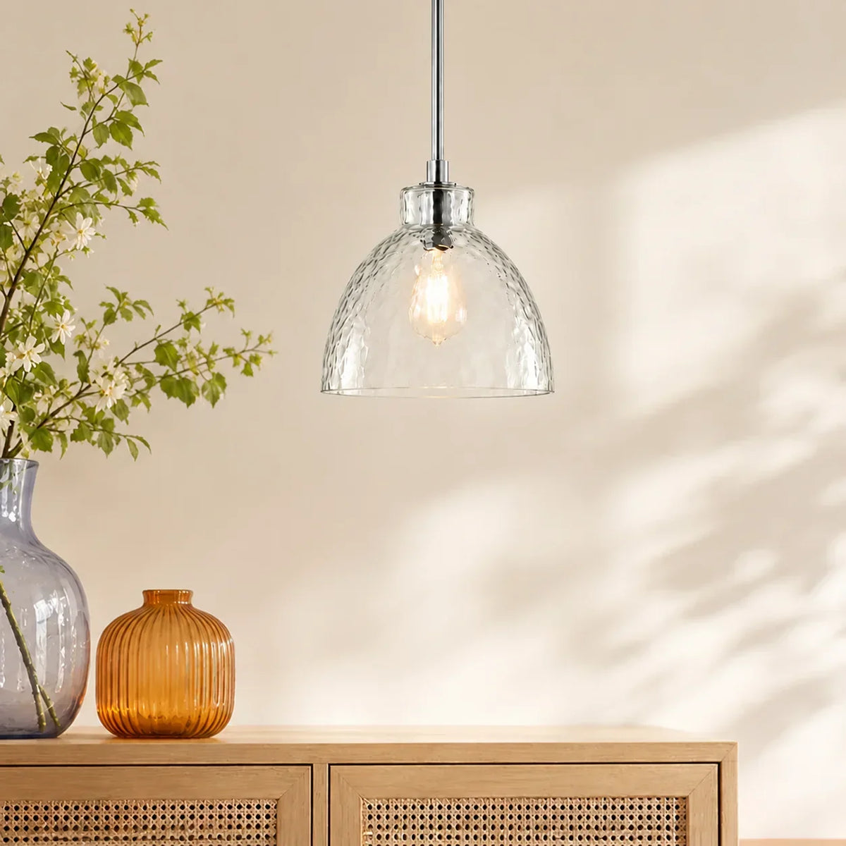 Pendant Light Hammered Cut Glass Warm Diffused Light