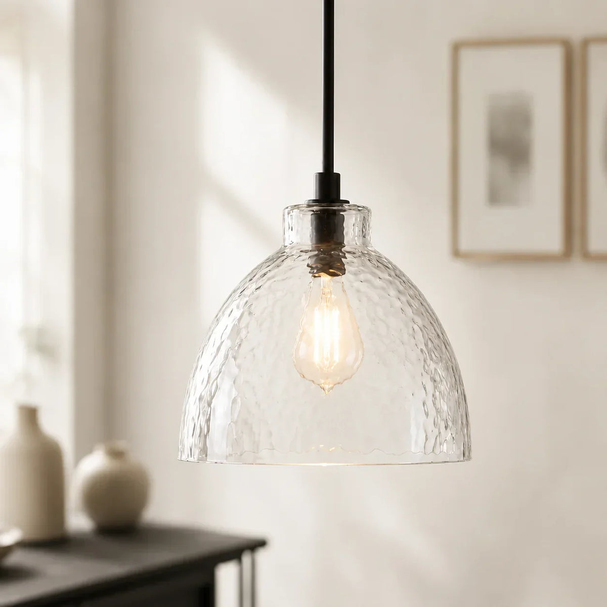 Pendant Light Hammered Cut Glass Warm Diffused Light