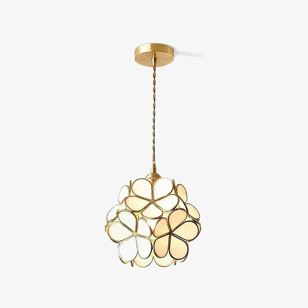 Pendant Light Hand-Blown Glass Petal Shade Brass Socket
