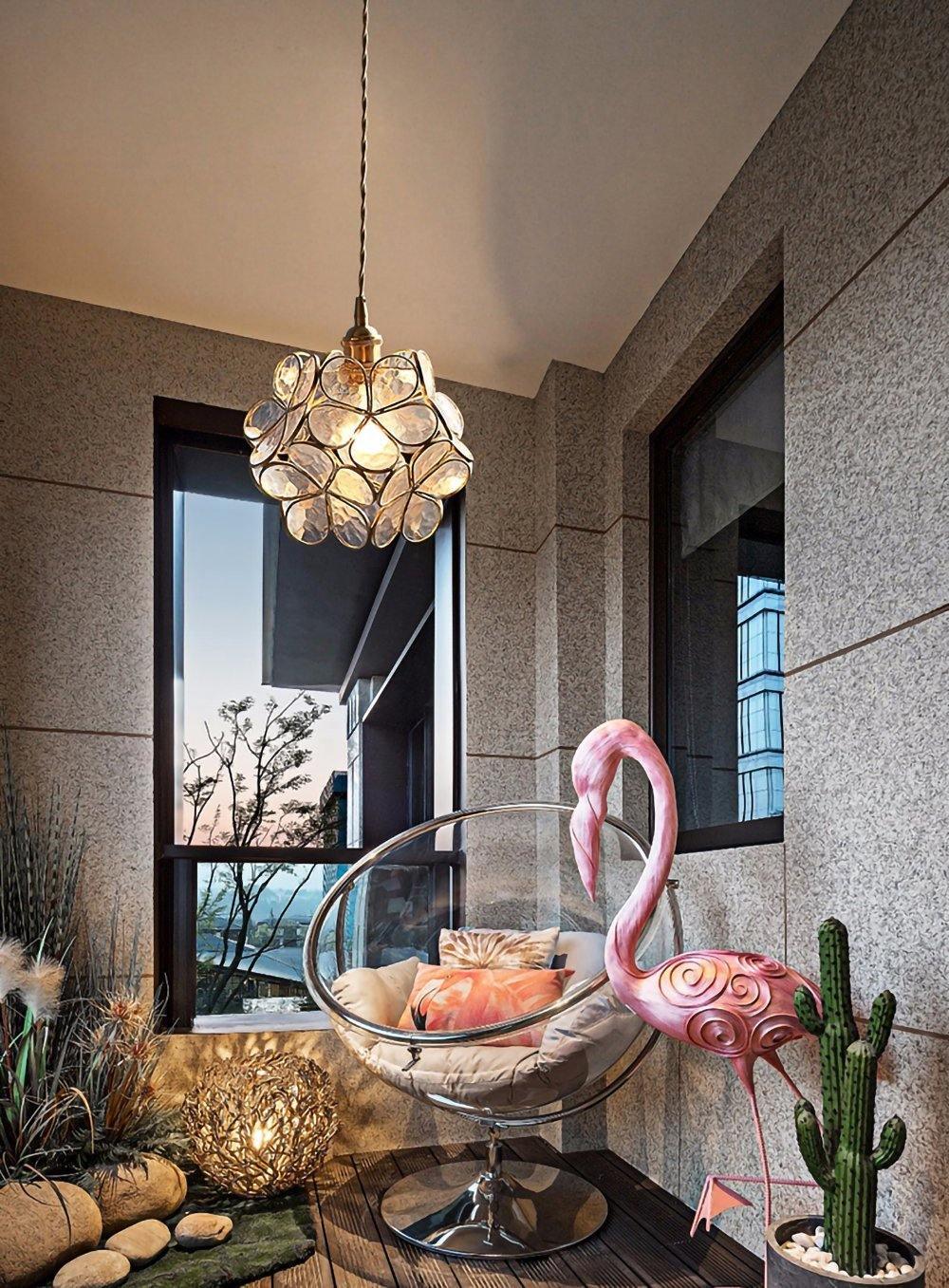 Pendant Light Hand-Blown Glass Petal Shade Brass Socket