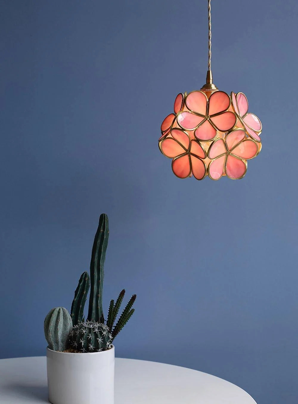 Pendant Light Hand-Blown Glass Petal Shade Brass Socket
