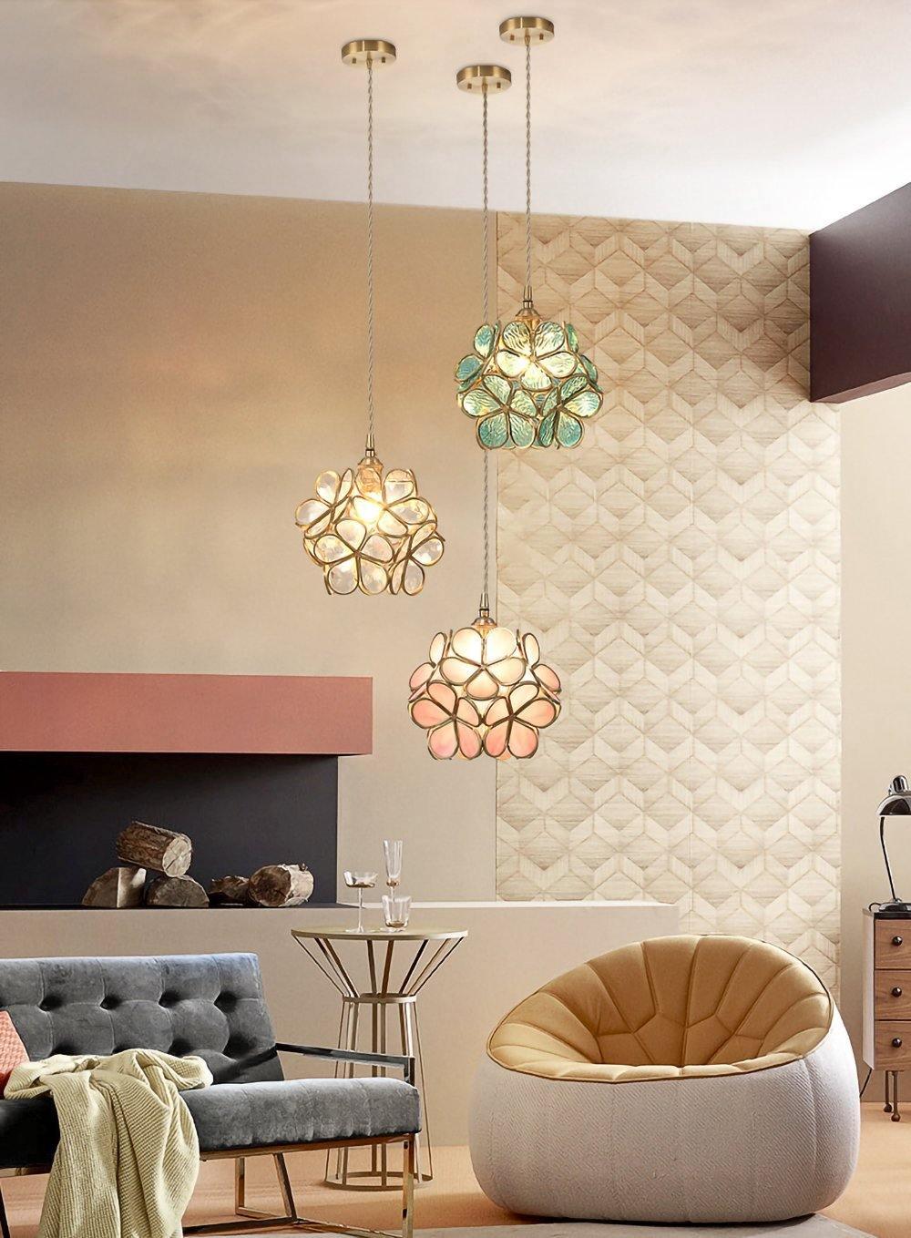 Pendant Light Hand-Blown Glass Petal Shade Brass Socket