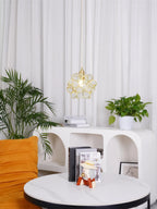 Pendant Light Hand-Blown Glass Petal Shade Brass Socket