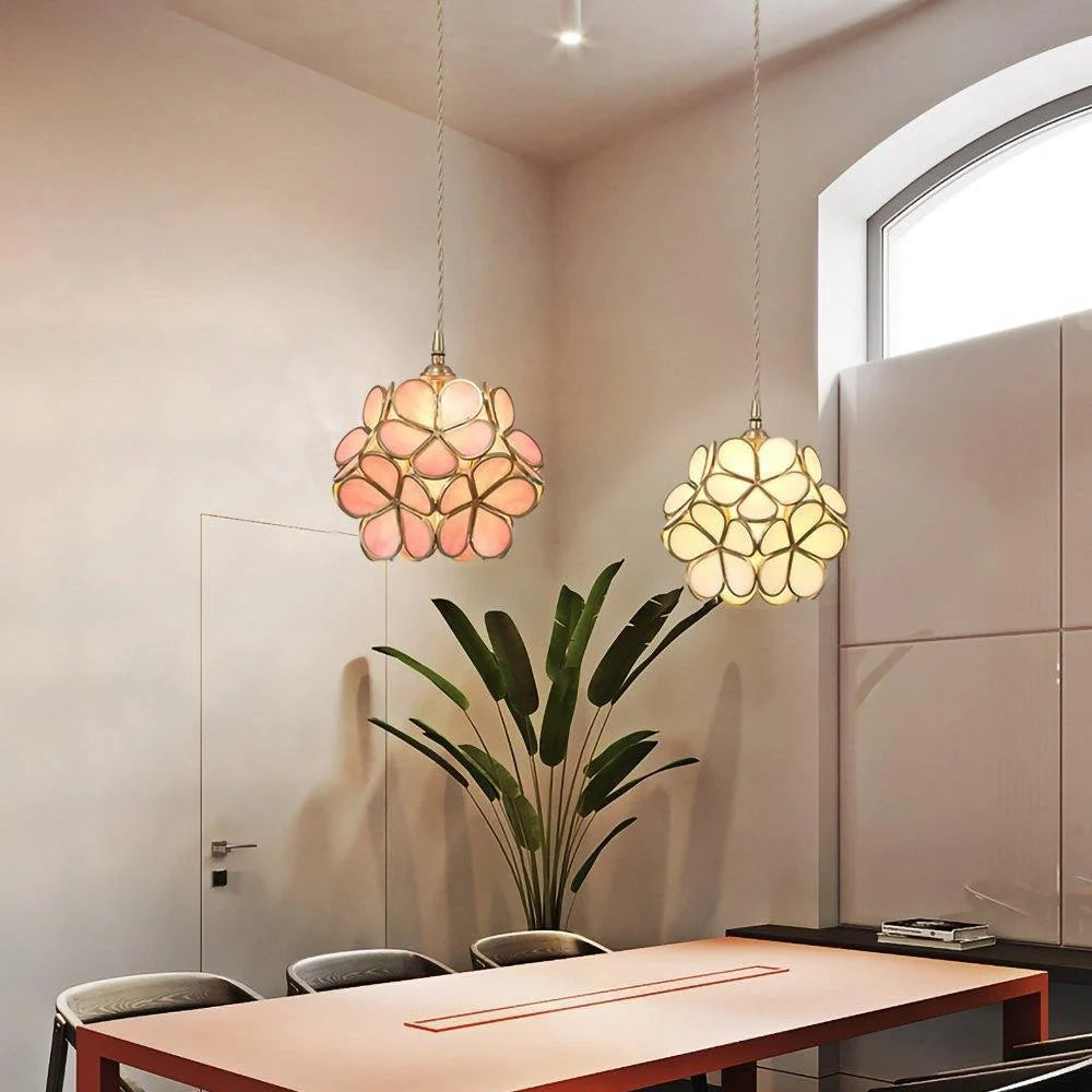 Pendant Light Hand-Blown Glass Petal Shade Brass Socket