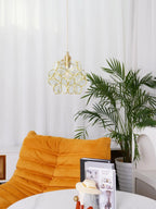 Pendant Light Hand-Blown Glass Petal Shade Brass Socket