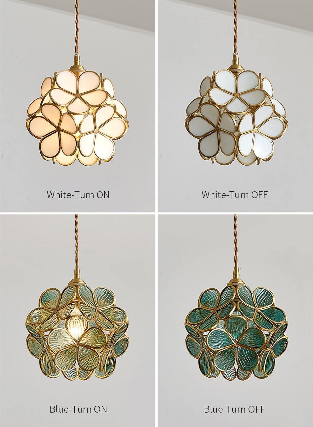 Pendant Light Hand-Blown Glass Petal Shade Brass Socket