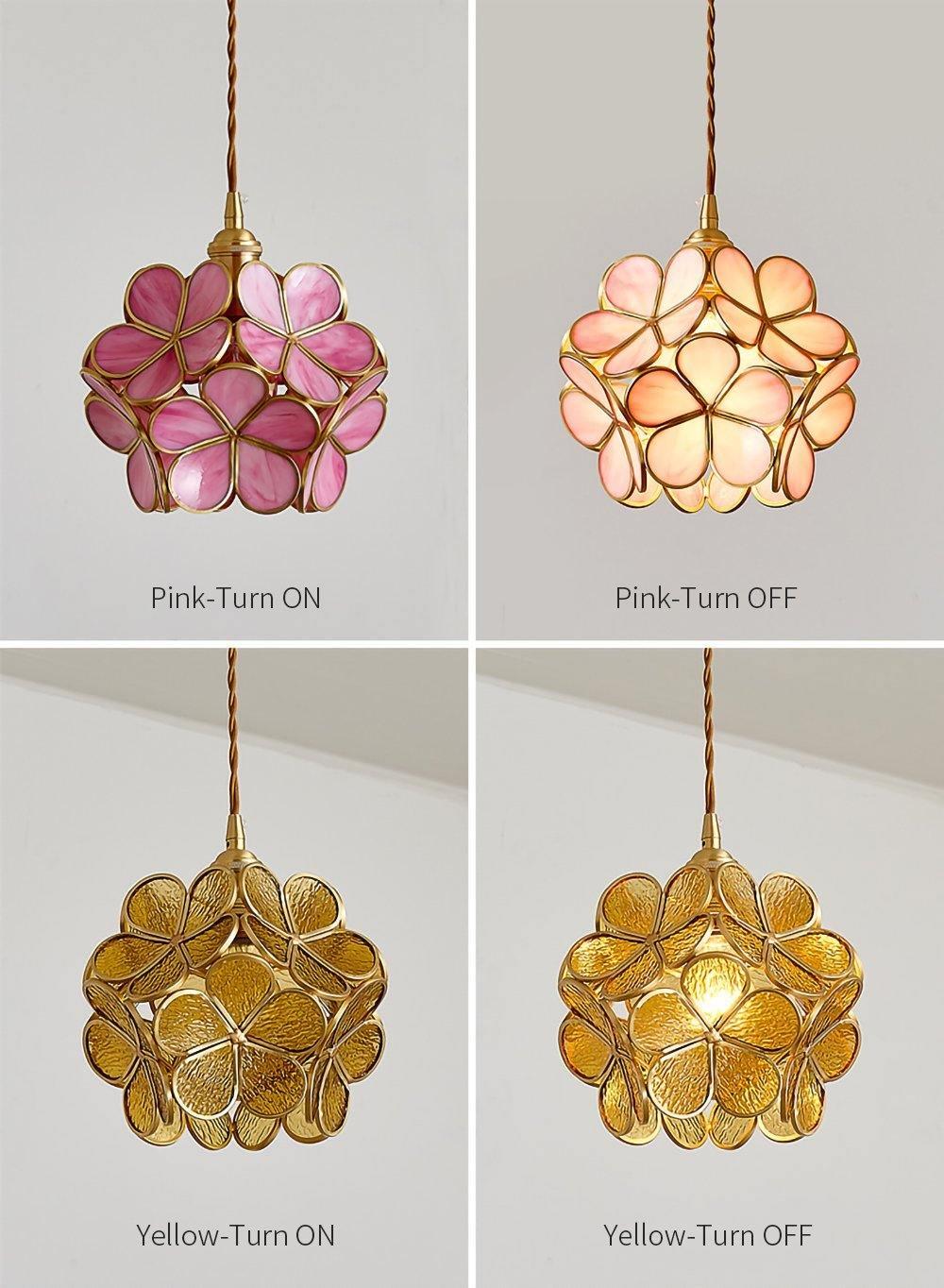Pendant Light Hand-Blown Glass Petal Shade Brass Socket