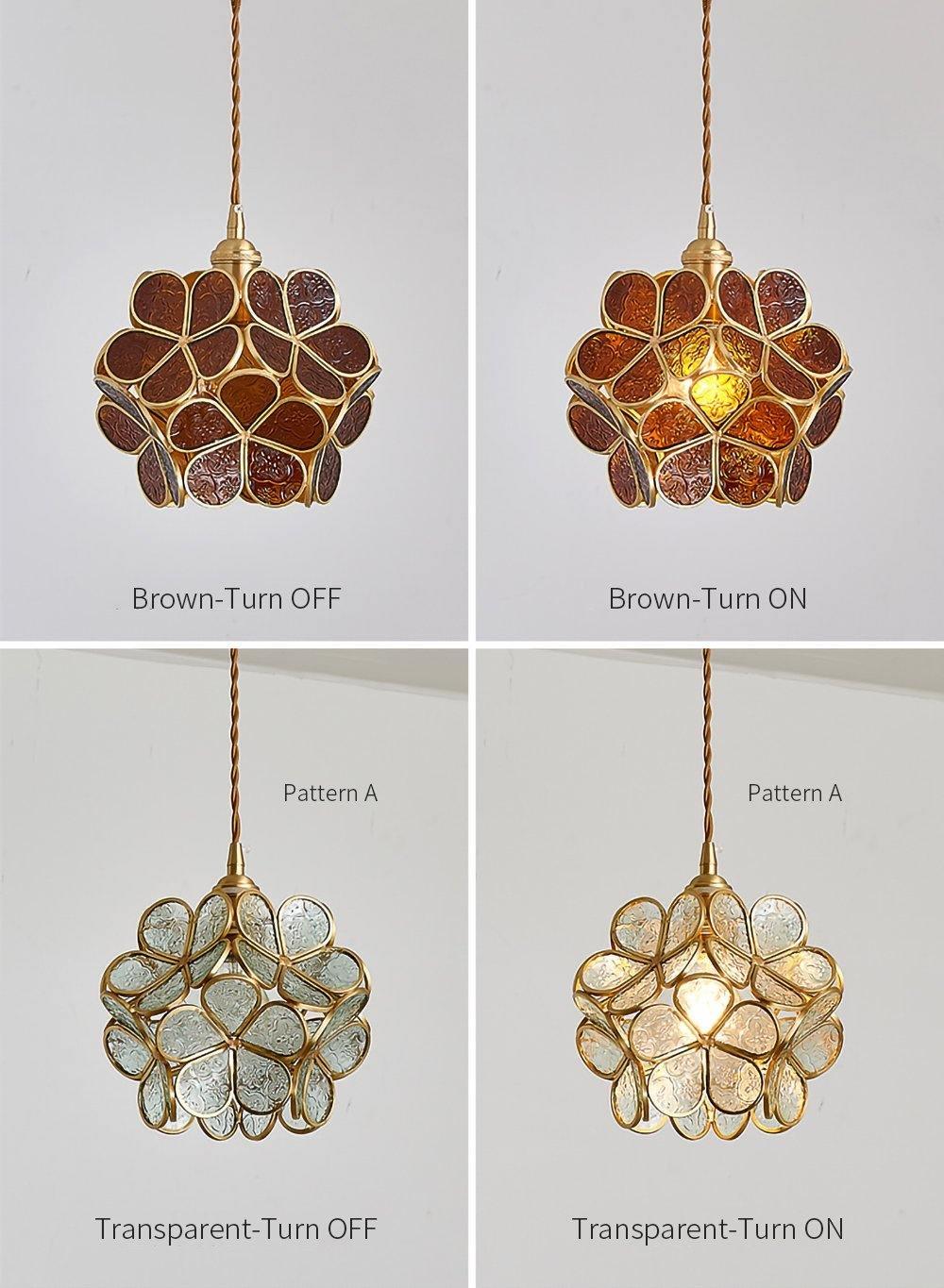 Pendant Light Hand-Blown Glass Petal Shade Brass Socket