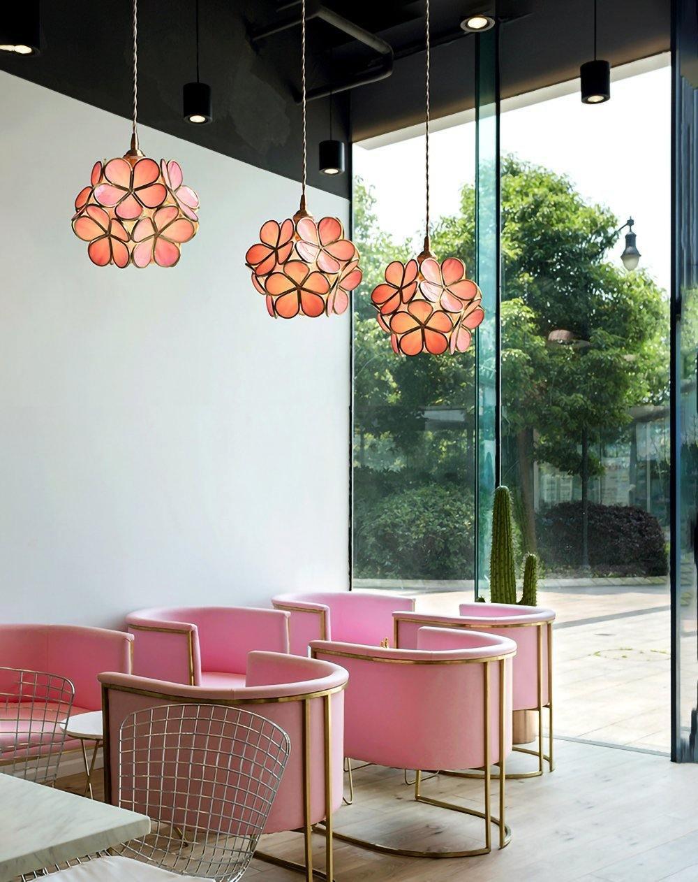 Pendant Light Hand-Blown Glass Petal Shade Brass Socket