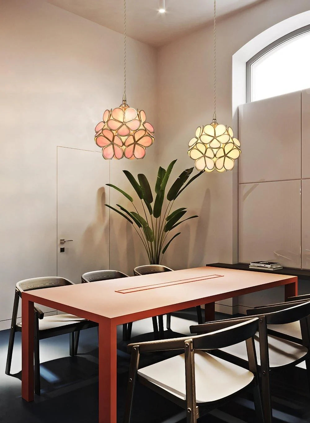 Pendant Light Hand-Blown Glass Petal Shade Brass Socket