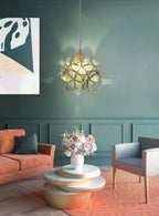Pendant Light Hand-Blown Glass Petal Shade Brass Socket